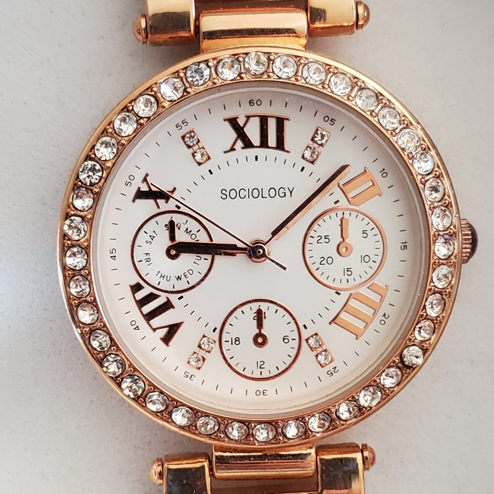 Rhinestone Embellished Gold Tone Watch